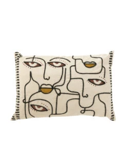 Coussin Visages Coton Crème/marron/noir
