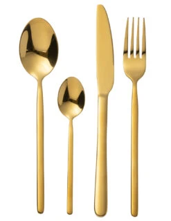 Couverts De Table B 24 Pièces En Acier Inoxydable Doré Brillant