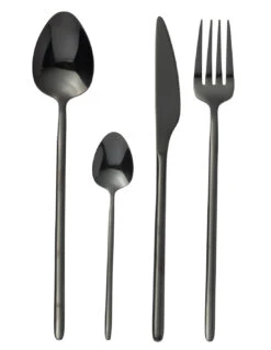 Couverts De Table En Acier Inoxydable Brillant Noir De 24 Pièces