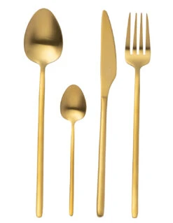 Couverts De Table En Acier Inoxydable Mat Doré, 24 Pièces