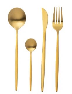 Couverts De Table En Acier Inoxydable Mat Doré De 24 Pièces