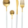 Couverts De Table En Acier Inoxydable Mat Doré Et Blanc De 24 Pièces