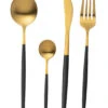 Couverts De Table En Acier Inoxydable Mat Doré Et Noir De 24 Pièces