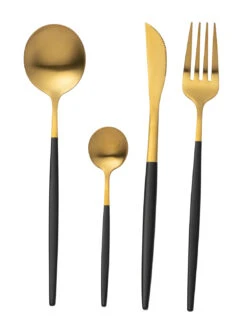 Couverts De Table En Acier Inoxydable Mat Doré Et Noir De 24 Pièces
