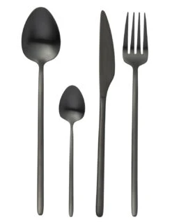 Couverts De Table En Acier Inoxydable Mat Noir, 24 Pièces