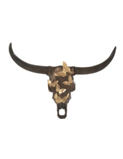 Crâne De Bœuf Papillon Résine Marron/Or Grand