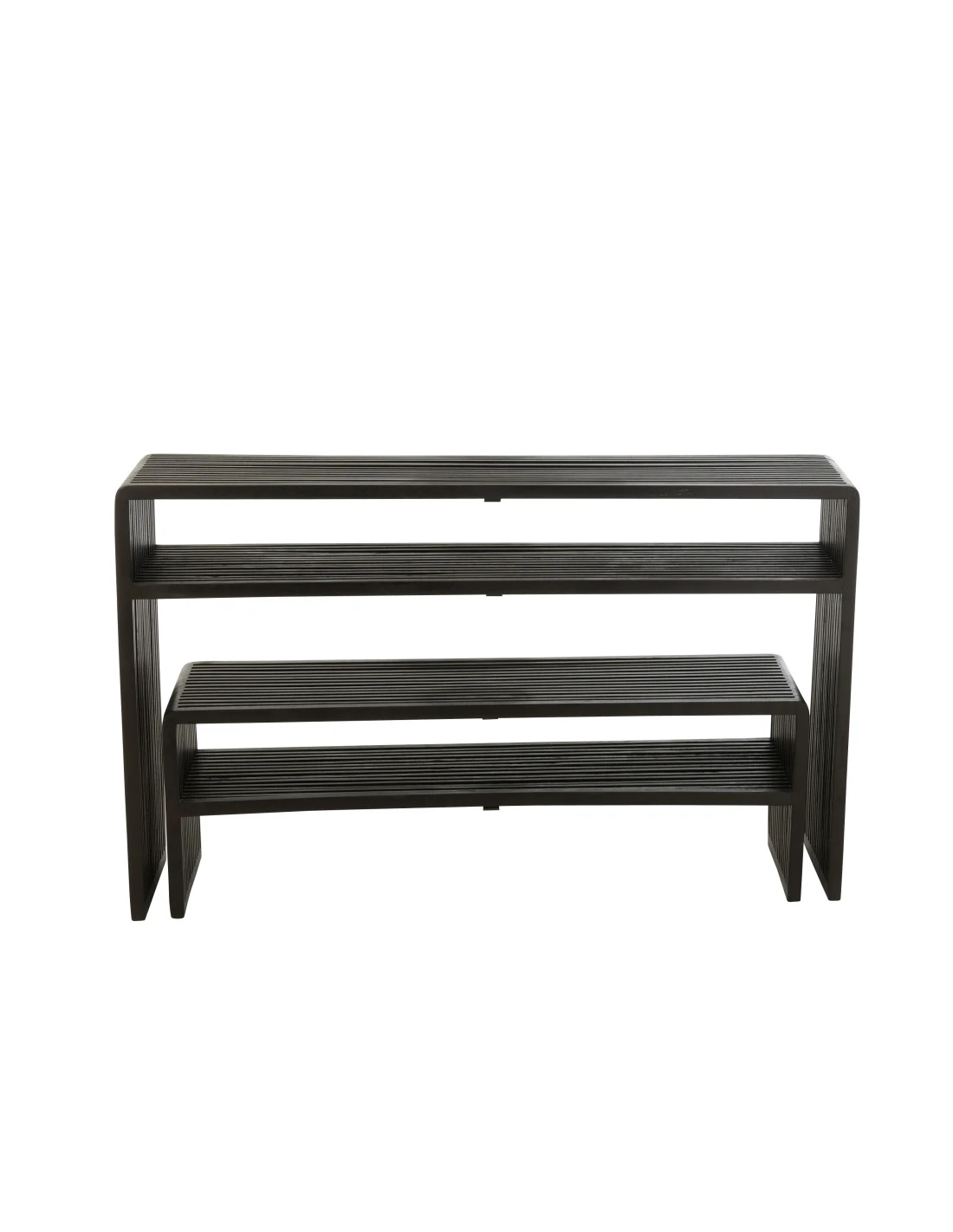 Ensemble De 2 Consoles Avec étagère En Teck Recyclé Noir 2 Ensemble De 2 Consoles Avec étagère En Teck Recyclé Noir – Image 2