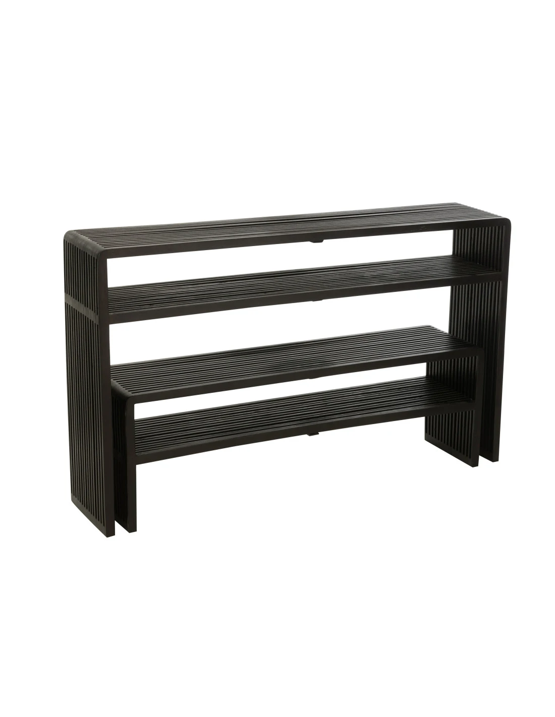 Ensemble De 2 Consoles Avec étagère En Teck Recyclé Noir 8 Ensemble De 2 Consoles Avec étagère En Teck Recyclé Noir – Image 8