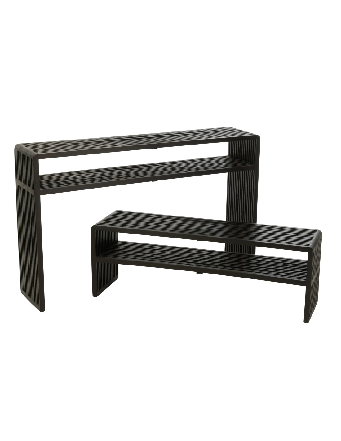 Ensemble De 2 Consoles Avec étagère En Teck Recyclé Noir 1 Ensemble De 2 Consoles Avec étagère En Teck Recyclé Noir