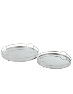 Ensemble De 2 Plateaux Ronds En Miroir En Fer Argenté