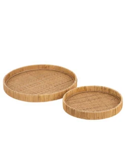 Ensemble De 2 Plateaux Ronds En Rotin Naturel