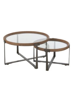 Ensemble De 2 Tables Basses Luki En Verre/bois De Sapin Naturel/noir