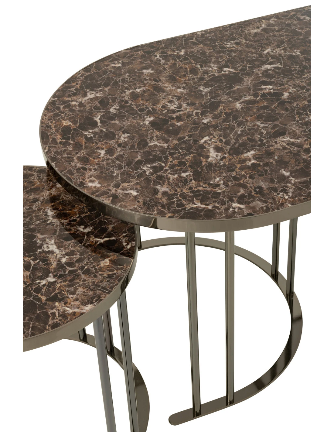 Ensemble De 3 Tables D'appoint Ovales En Métal Argent/marron 3 Ensemble De 3 Tables D'appoint Ovales En Métal Argent/marron – Image 3