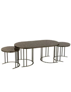 Ensemble De 3 Tables D'appoint Ovales En Métal Argent/marron