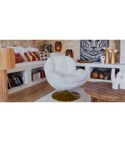 Fauteuil Pivotant Memento Blanc Pieds Gold - 15% De Remise Offert -Magasin De Meubles De Qualité fauteuil pivotant memento blanc pieds gold 1