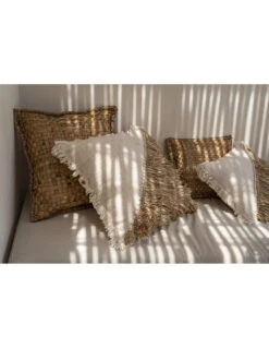 Housse De Coussin En Raphia Et Coton - Blanc Naturel - 60x60 -Magasin De Meubles De Qualité housse de coussin en raphia et coton blanc naturel 60x60 5