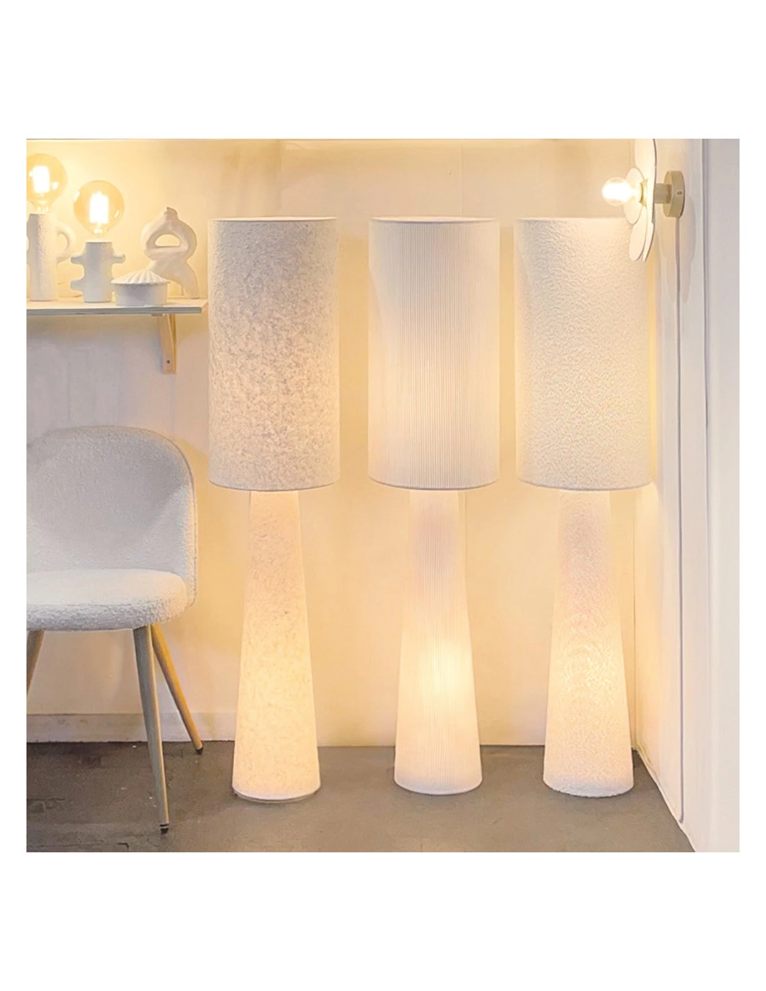 Lampadaire Saturne Bouclette Blanc H130cm 2 Lampadaire Saturne Bouclette Blanc H130cm – Image 2