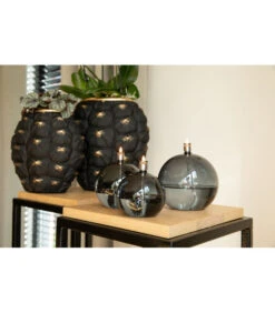 Lampe à Huile Ronde Grise Chromée 11cm M -Magasin De Meubles De Qualité lampe a huile ronde grise chromee 11cm m 2