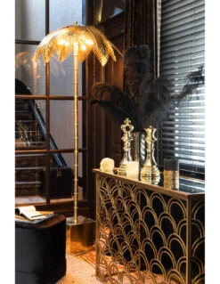Lampe En Acier Doré Avec Des Feuilles De Noix De Coco Debout -Magasin De Meubles De Qualité lampe en acier dore avec des feuilles de noix de coco debout 3