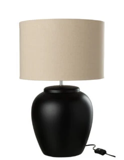 Lampe Meli + Abat-jour En Céramique Lin Noir Grand