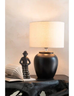 Lampe Meli + Abat-jour En Céramique Lin Noir Grand -Magasin De Meubles De Qualité lampe meli abat jour en ceramique lin noir grand 3