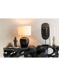 Lampe Meli + Abat-jour En Céramique Lin Noir Grand -Magasin De Meubles De Qualité lampe meli abat jour en ceramique lin noir grand 4