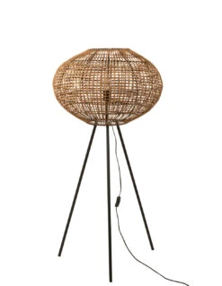 Lampe Sur Pied Trépied En Rotin/métal Marron/noir De Petite Taille