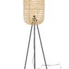 Lampe Sur Trépied Rond En Bambou Et Métal Naturel/noir