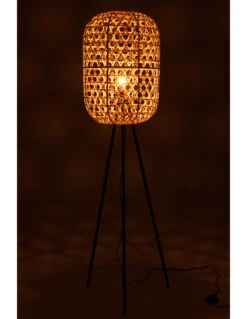 Lampe Sur Trépied Rond En Bambou Et Métal Naturel/noir -Magasin De Meubles De Qualité lampe sur trepied rond en bambou et metal naturelnoir 2