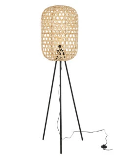 Lampe Sur Trépied Rond En Bambou Et Métal Naturel/noir