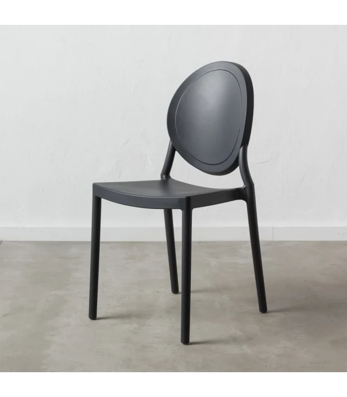 Lot De 4 Chaises Médaillon Empilables Gris Foncé 2 Lot De 4 Chaises Médaillon Empilables Gris Foncé – Image 2