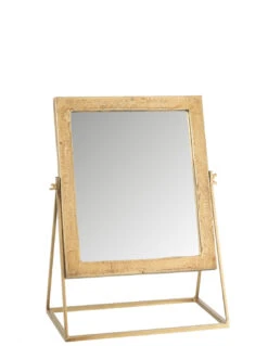 Miroir Carré Sur Pied En Métal Doré
