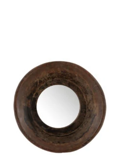 Miroir Rond En Bois Recyclé De Forme Bol Marron