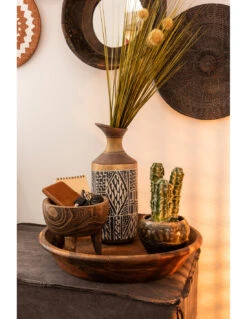 Miroir Rond En Bois Recyclé De Forme Bol Marron -Magasin De Meubles De Qualité miroir rond en bois recycle de forme bol marron 3