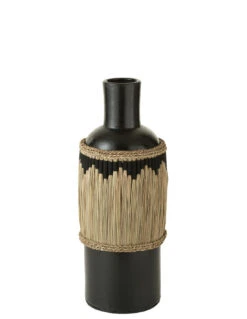 Motif De Vase En Terre Cuite / Jonc De Mer Noir / Naturel