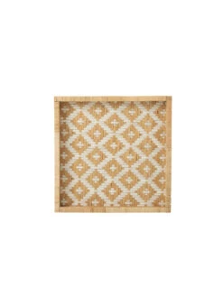 Motifs Carrés De Plateau En Rotin Naturel/blanc