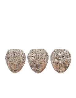 Décoration Murale Masque En Bois D'albasia Primitif Marron/blanc Assortiment De 3