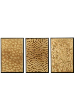 Peinture Animal Impression Bois/Toile Noir/Or Assortiment De Trois