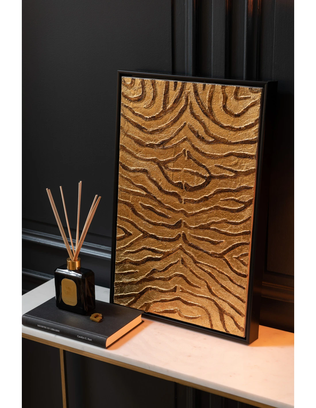 Peinture Animal Impression Bois/Toile Noir/Or Assortiment De Trois 4 Peinture Animal Impression Bois/Toile Noir/Or Assortiment De Trois – Image 4