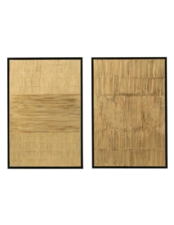 Peinture Rayure Bois/Toile Noir/Or Assortiment De Deux