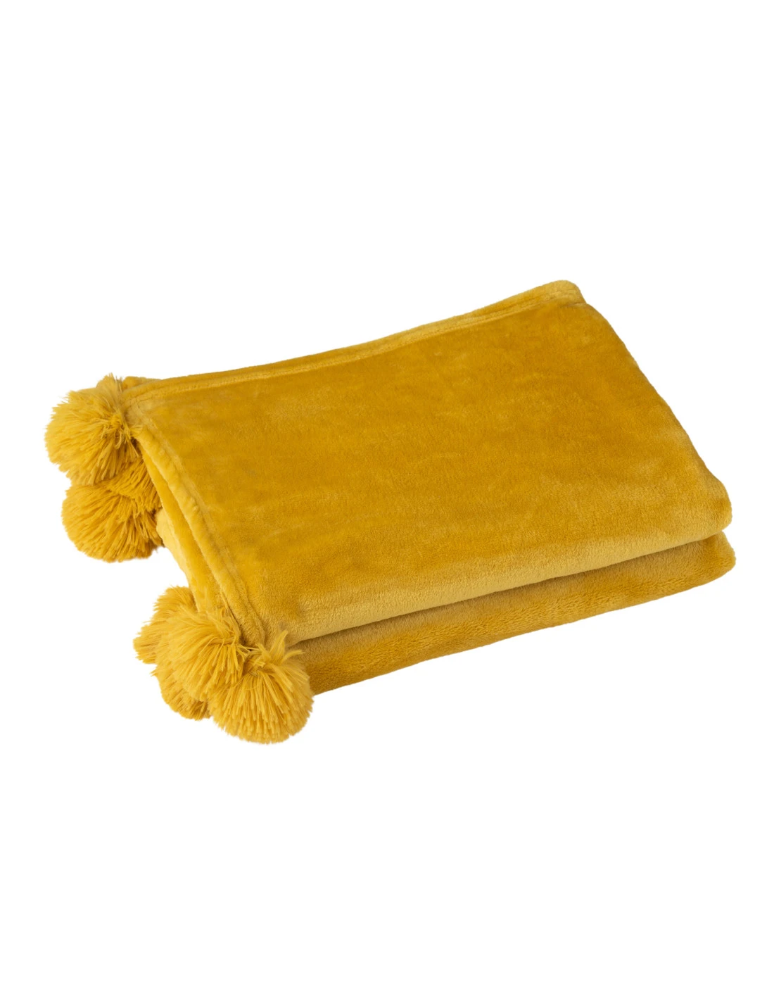 Plaid à Pompons En Polyester Ocre 2 Plaid à Pompons En Polyester Ocre – Image 2