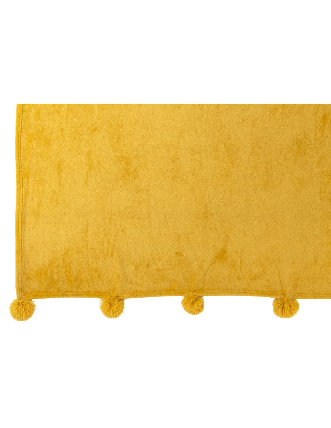 Plaid à Pompons En Polyester Ocre 4 Plaid à Pompons En Polyester Ocre – Image 4