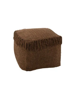 Pouf Carré Tissé à Franges En Viscose Marron Foncé
