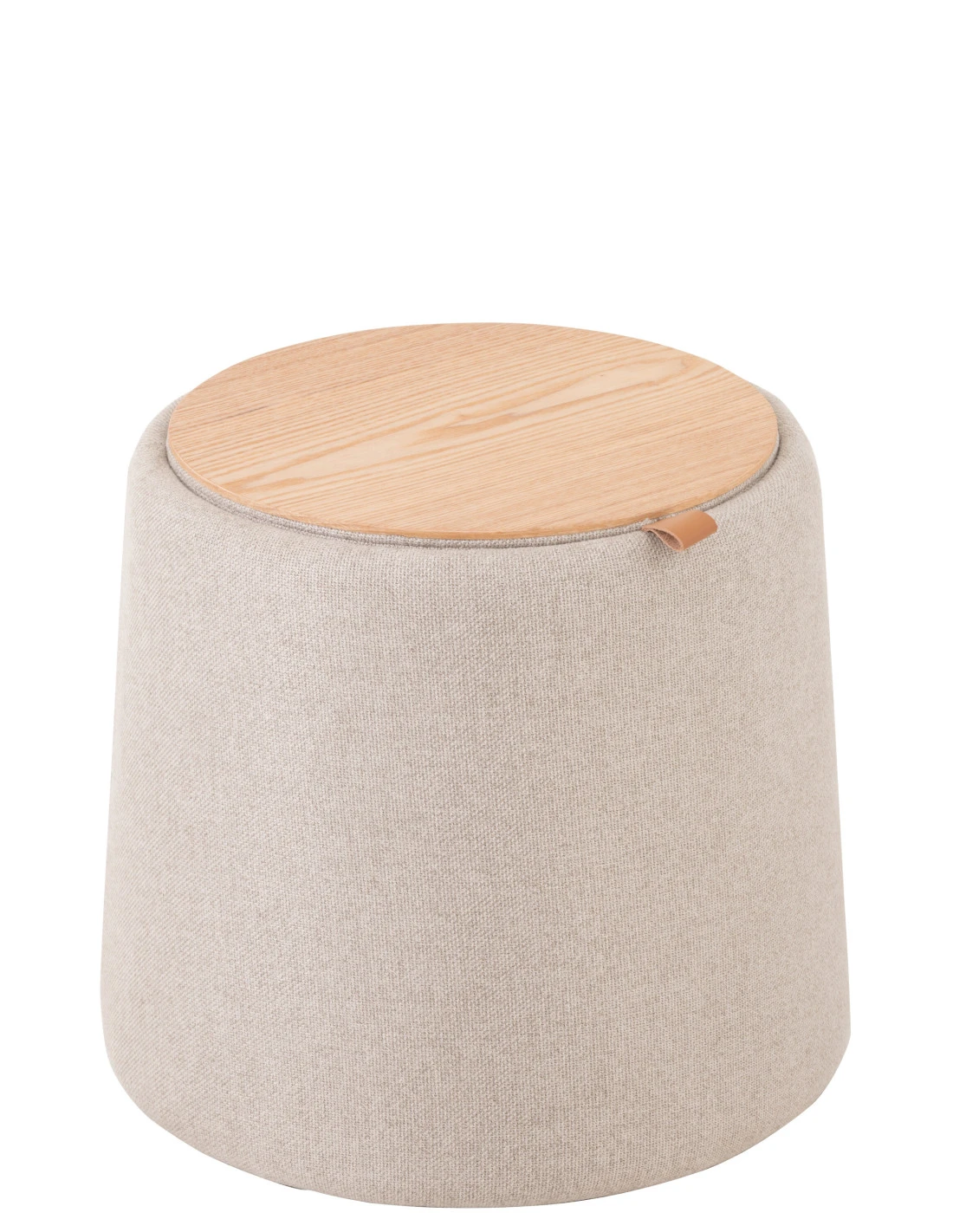 Pouf/Table D'appoint Ronde En Textile/bois Beige 2 Pouf/Table D'appoint Ronde En Textile/bois Beige – Image 2
