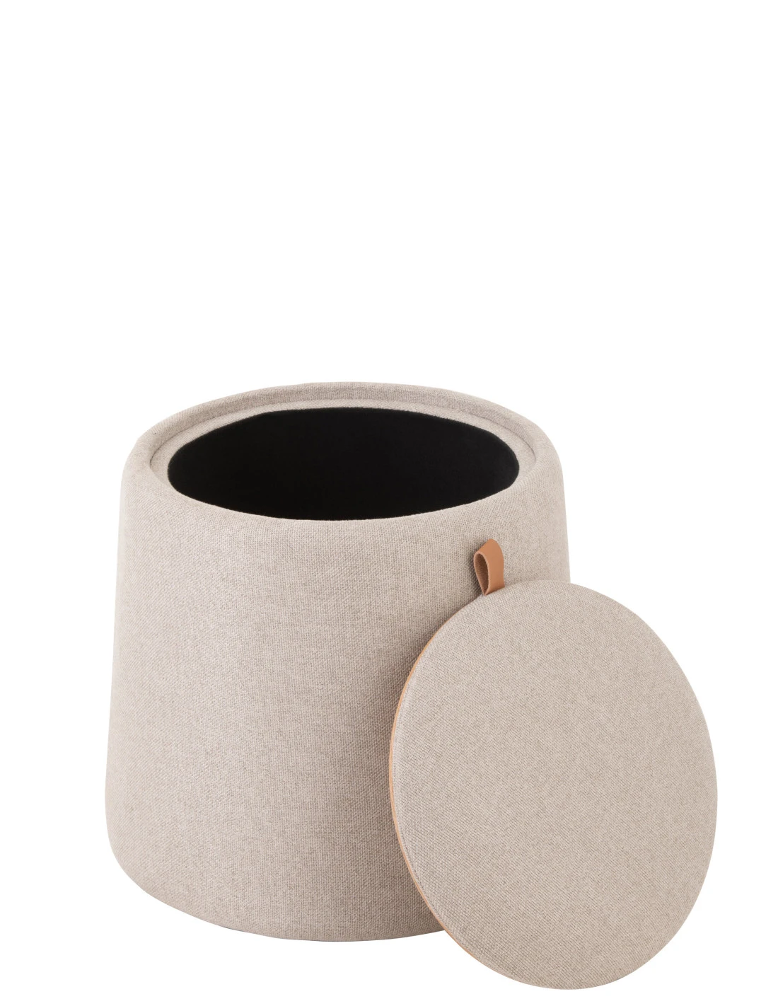 Pouf/Table D'appoint Ronde En Textile/bois Beige 3 Pouf/Table D'appoint Ronde En Textile/bois Beige – Image 3