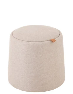 Pouf/Table D'appoint Ronde En Textile/bois Beige