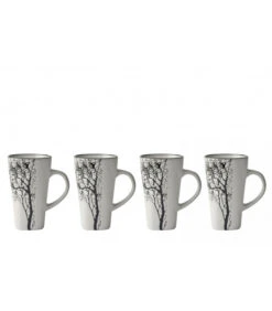 Set De 4 Tasses Expresso Blanc Motif Arbre