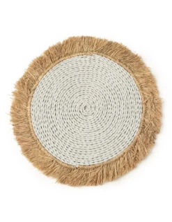 Set De Table En Raphia - Naturel Blanc