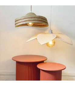 Suspension Fleur En Toile à Carreaux Beige -Magasin De Meubles De Qualité suspension fleur en toile a carreaux beige 2