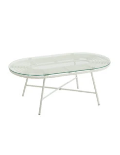Table Basse Ovale D'extérieur En Métal/verre Blanc